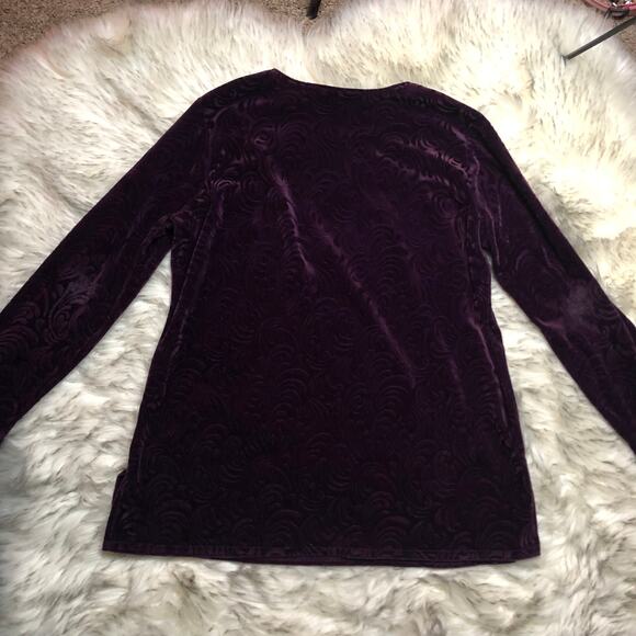 Vintage 90s Kathie Lee Dark Purple Velour Long Sleeve Shirt Top - Picture 12 of 12